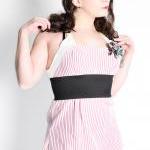 Reconstructed Red and White Striped Short Shirt Dress