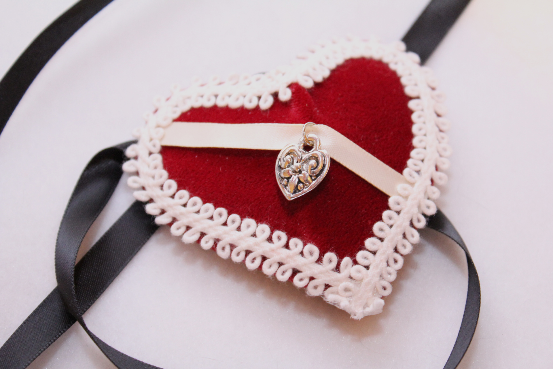 Red Velvet Heart Eyepatch Eye Patch White Trim Cream Satin Ribbon With